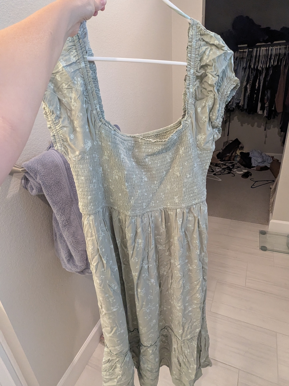 Aeropostale Sage Green Floral Smocked Midi Dress